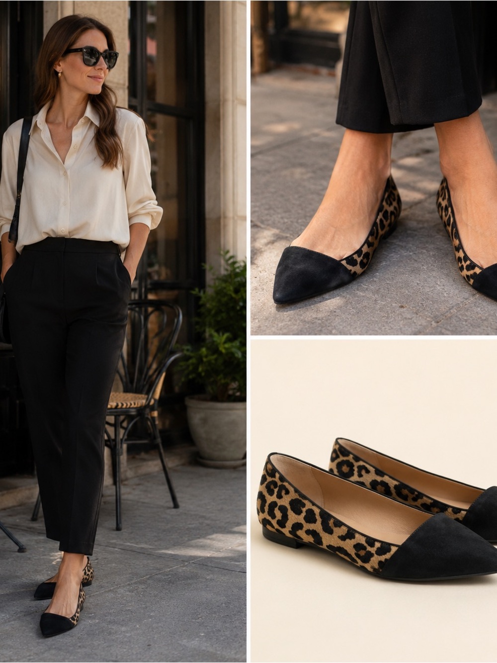 Crown Vintage Leopard Calf Hair Flats Women 6 Black Pointed Toe D’Orsay Shoes
